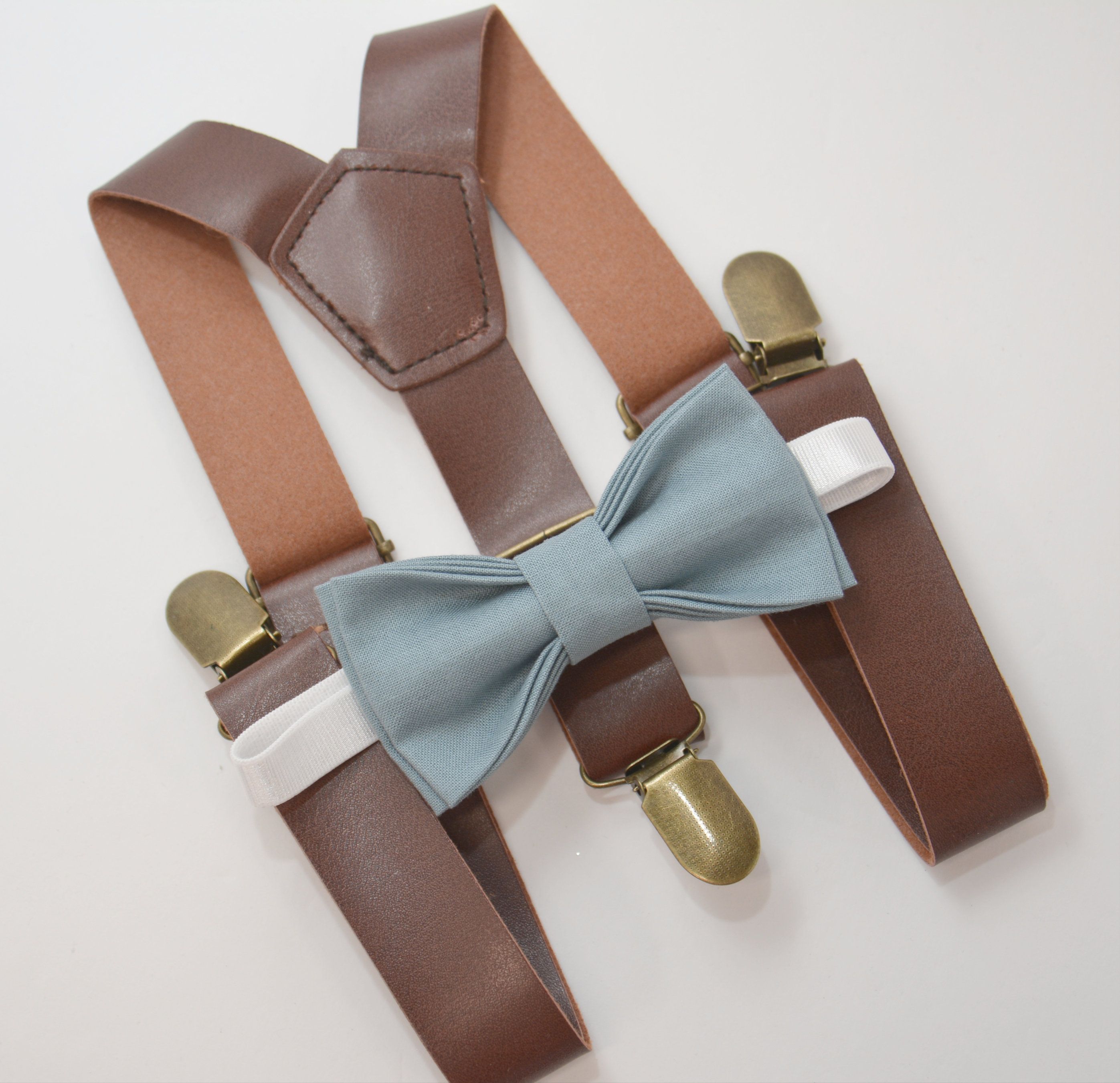 Bow Tie And Suspenders Bow Tie & Suspenders SET / SLATE blue Dusty Blue Bow Tie | Etsy