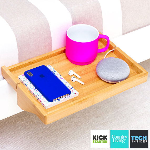 BedShelfie - Bedside Shelf / Floating Nightstand / Small Bedside Table / for Small Bedrooms, Loft Beds, Bunk Beds, Dorms (Natural Bamboo) #dormroomideasforguys