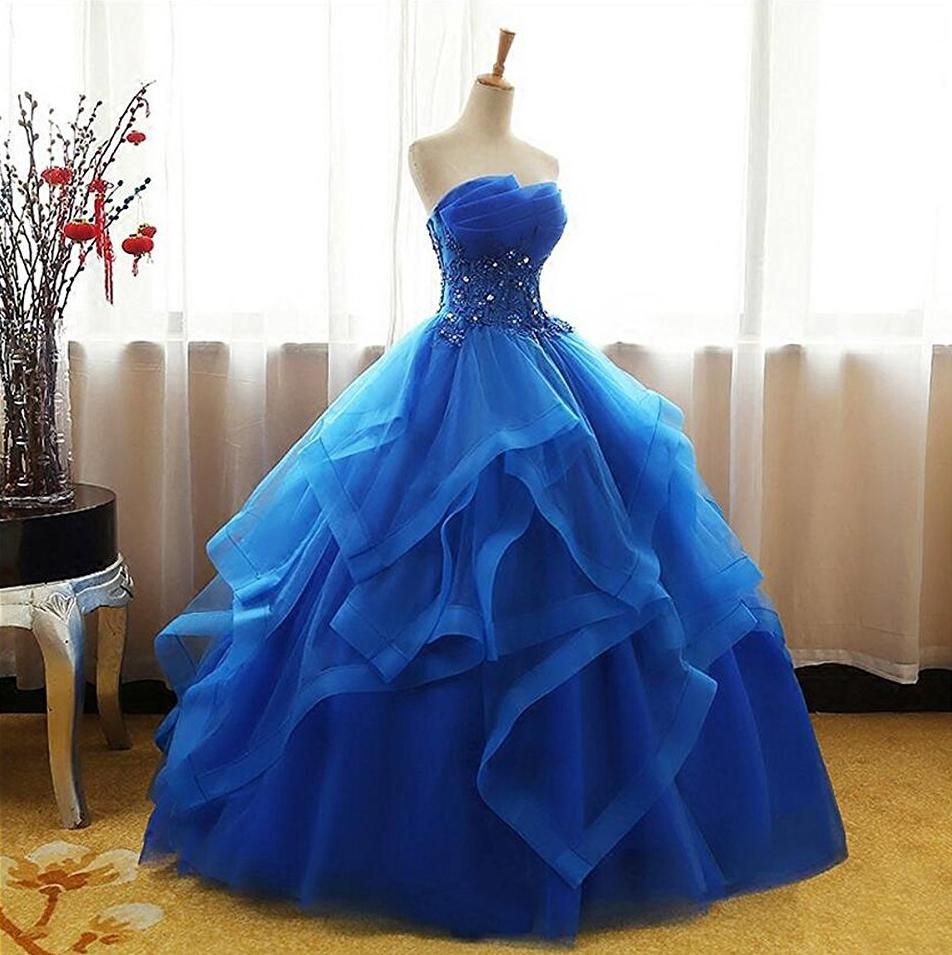 Royal Blue Sleeveless Prom Dresses,Lace Applique Quinceanera Dresses #spitzeapplique