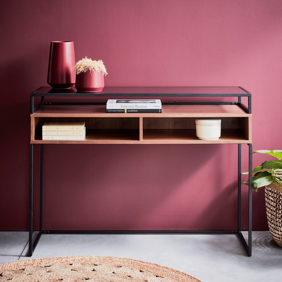 Console En Verre Et Metal Noir L100xp35xh78cm Henu Console Alinea