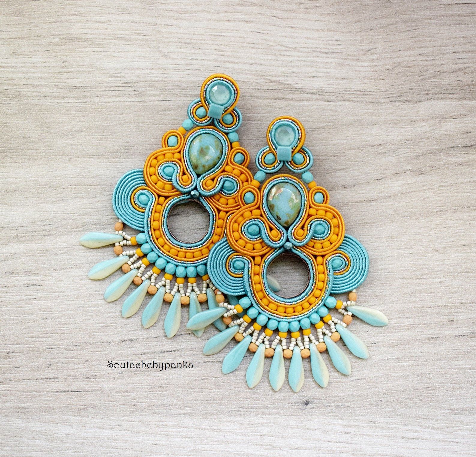Dangle Soutache Earrings Soutache Earrings Small Blue Earrings Small Dangle Earrings Blue Earrings Green Blue Soutache Earrings OOAK