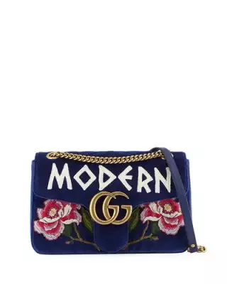 V3khb Gucci Gg Marmont Modern Velvet Shoulder Bag Cobalt