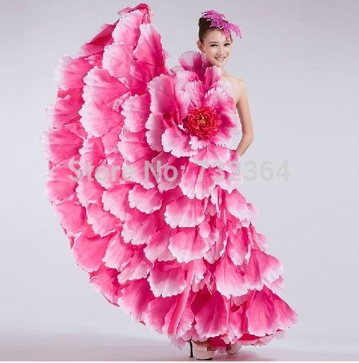Women/'s Maxi Modern Dance Dress Flamenco Petal Flower Skirt Ballroom Performance