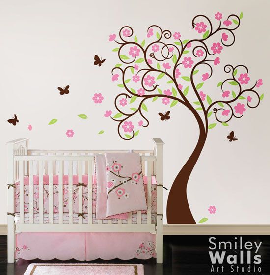 Kids Wall Decals Wall Sticker Tree Wall Decal Curly Flower Tree with Butterflies Kids Wall Decals Wall Sticker Tree Wall Decal Curly Flower Tree with Butterflies