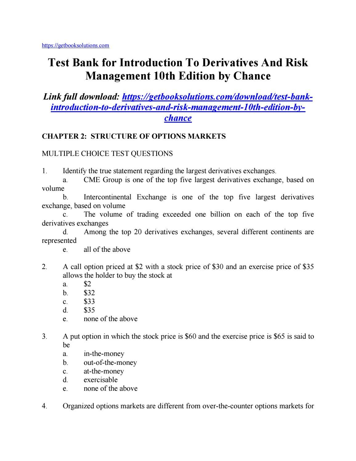 test bank for introduction to derivatives and risk management 10th