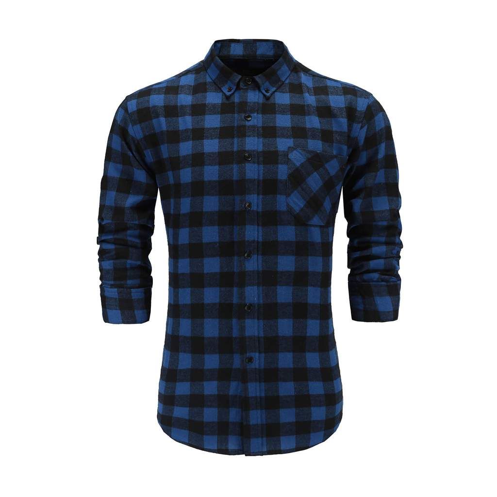 Emiqude Mens 100/% Cotton Slim Fit Long Sleeve Button-Down Plaid Dress Shirt