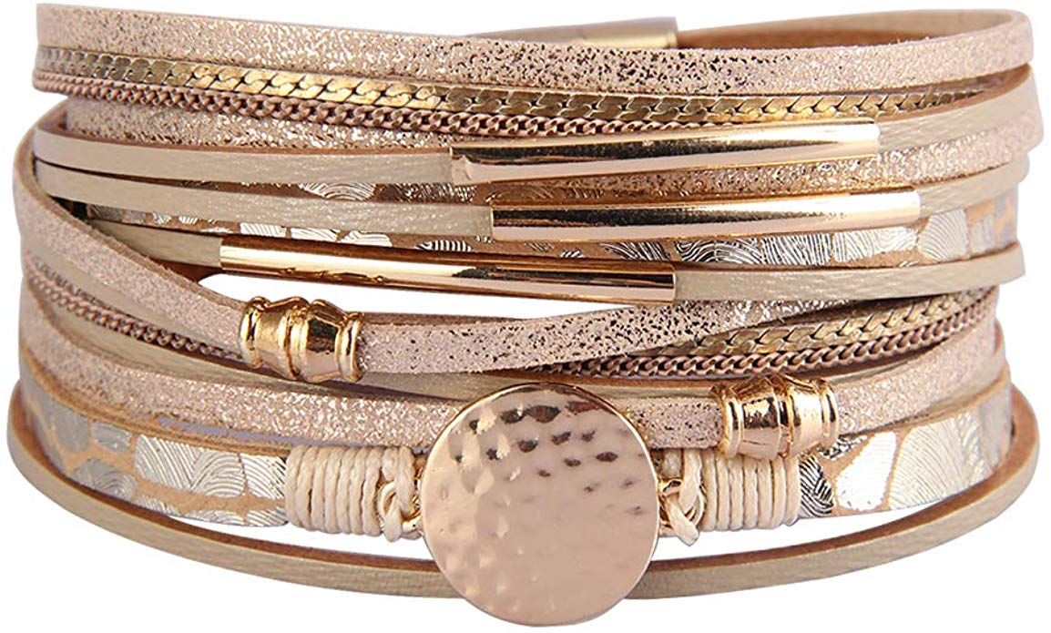 GelConnie Baroque Pearl Leather Wrap Around Bracelet Multi Strand Boho Bracelets Magnetic Cuff Bracelets Bohemian Jewelry for Women Daughter Sister