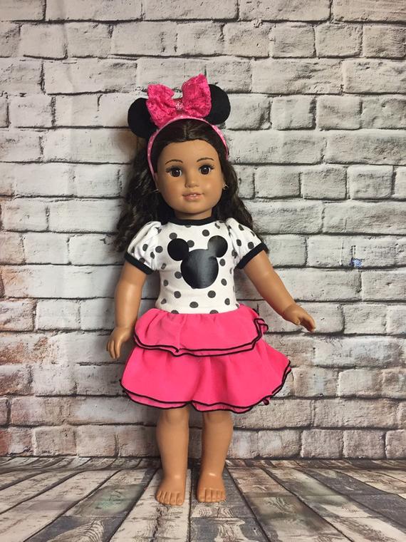 Fit For 18/'/' American Girl Disney Doll Clothes Ear Headband Minnie Mouse Outfit