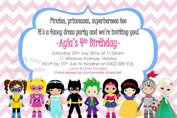 girls boys superhero costume birthday invite invitation party fancy