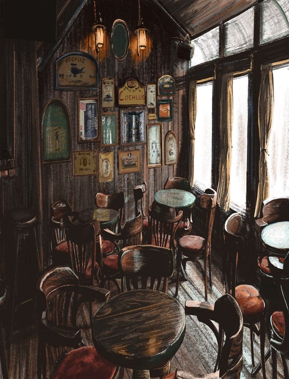 VINTAGE MINIATURE PAINTING Tavern Theme Design