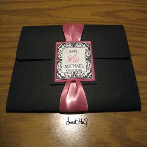 wedding pink black invitations pocketfold wedding paper