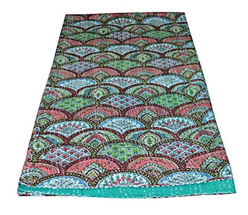 Old fabric kantha blanket double size 90x108 inches vintage kantha quilt handmade kantha bed cover summer and winter quilt Assorted colors and patches