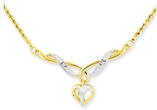 14kt 17 In Two Tone Yellow Gold Dangle Heart Link Rope Chain Necklace Inch Penda...