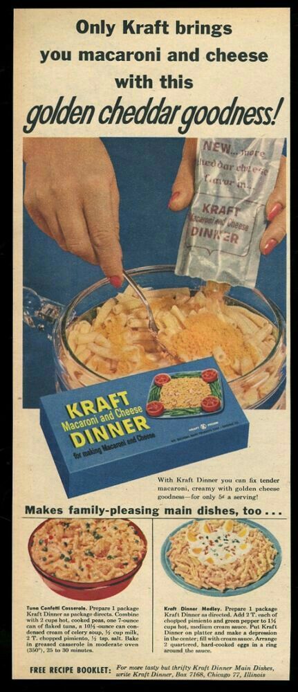 1959 kraft macaroni and cheese color photo vintage print ad 1959 kraft dinner ad