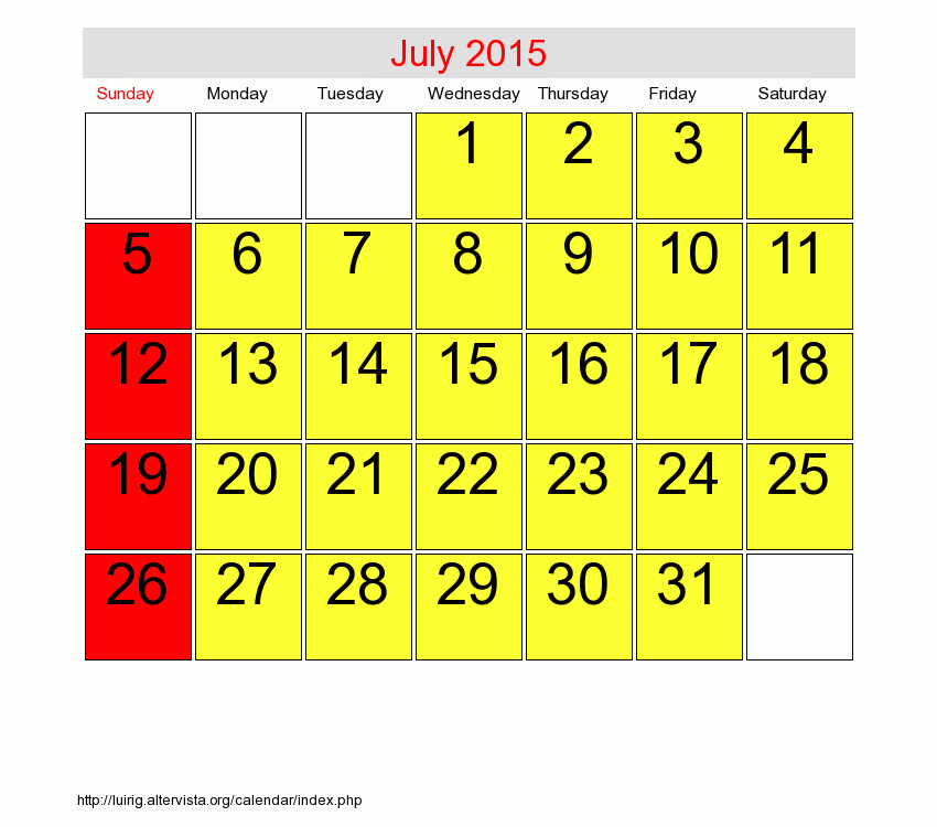 july 2015 calendar