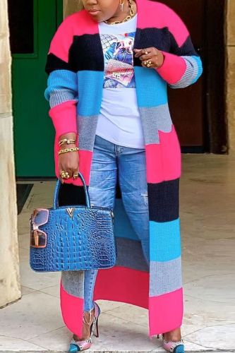 Blue Plus Size Daily Striped Cardigan_Plus Size Overcoat_KnowFashionStyle | Wholesale Shoes,Wholesale Clothing, Cheap Clothes,Cheap Shoes Online. - KnowFashionStyle.com