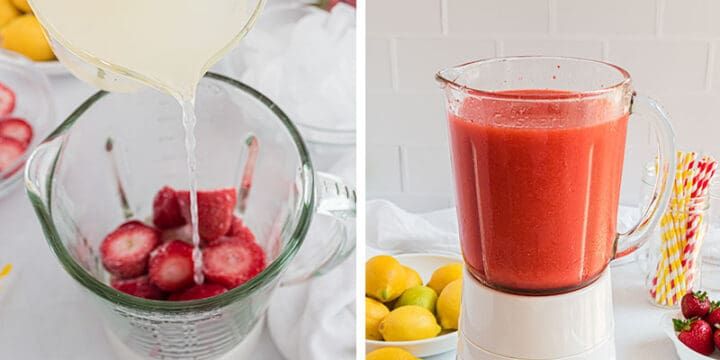 This frozen strawberry lemonade is a delicious blend of sweet strawberries and fresh lemonade, blended to slushy perfection. It's the perfect cool treat for summer. Frozen Strawberry Lemonade, Frozen Strawberries, Refreshing Drinks, Cold Drinks, Beverages, Fresco, Slushies, Smoothie Recipes Healthy, Eat Right