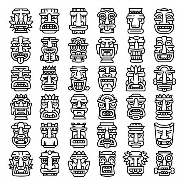 Tiki idols icons set, outline style Prem... | Premium Vector #Freepik #vector #vintage Tiki Maske, Surf Vintage, Motifs Aztèques, Tiki Statues, Tiki Art, Tiki Tiki, Tiki Totem, Web Design, Graphic Design