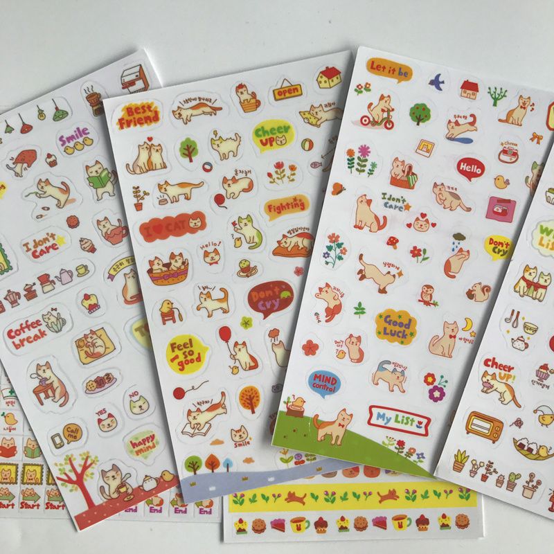6 sheets//set DIY Cute Cartoon Cat Paper Sticker for Scrapbooking Diary Kids