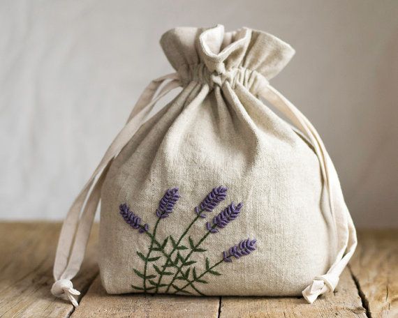 VINTAGE LINEN reimagined to a draw string kit BAG floral pretty with lovely original hand embroidery