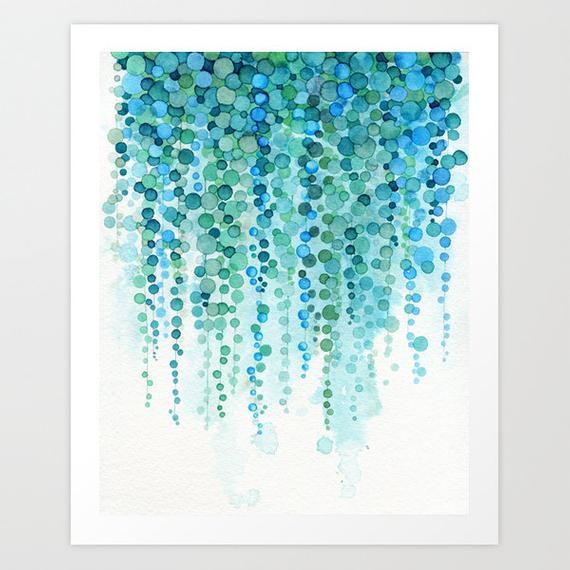 Succulent Plant Watercolor Painting - String of Pe Succulent Plant Watercolor Painting - String of Pe