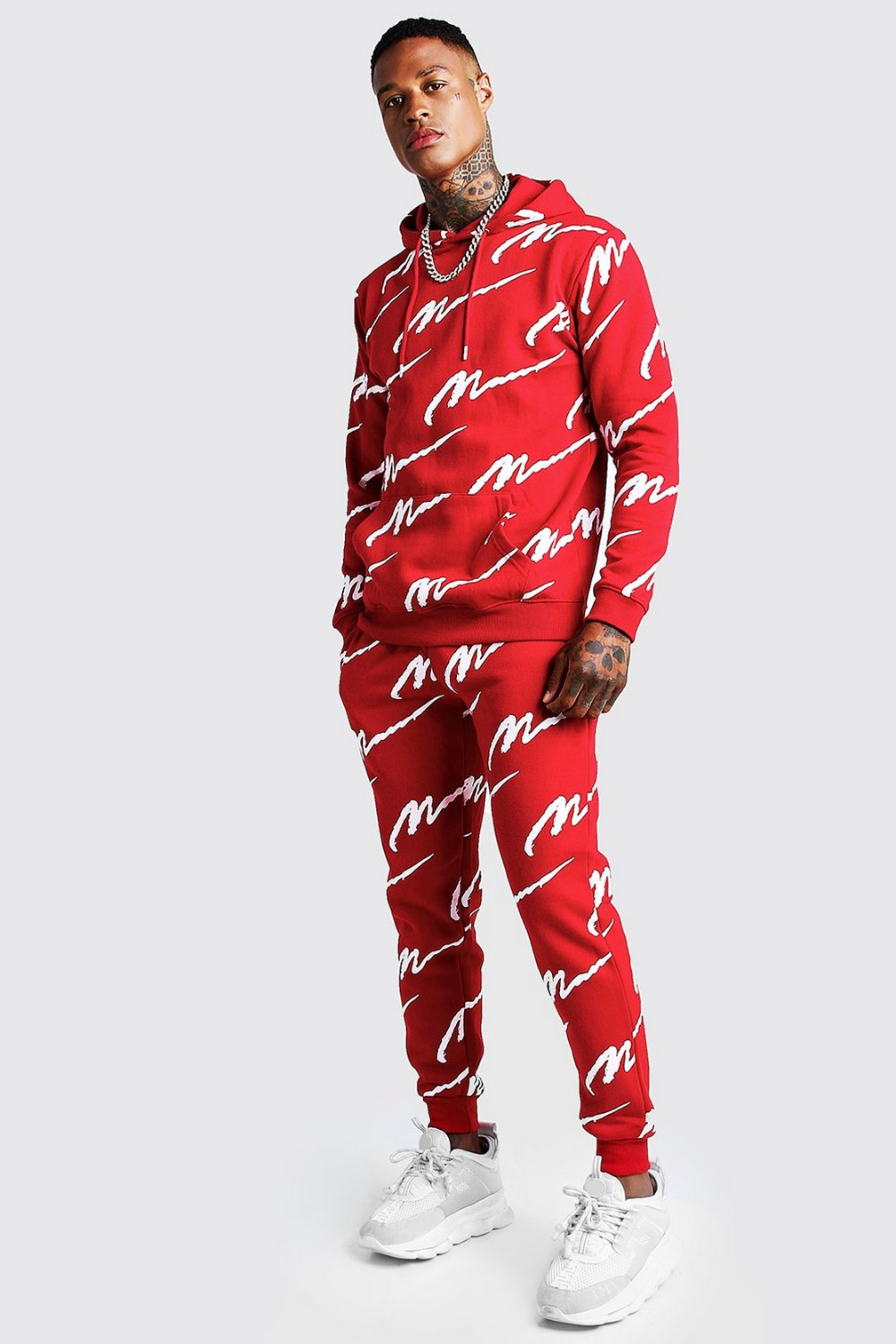 All Over MAN Print Hooded Tracksuit | Red tracksuit, Sporty outfits men ...