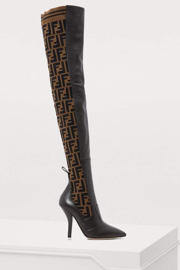 Fendi Rockoko heeled thigh-high boots | Fendi heels, Boots, Heels