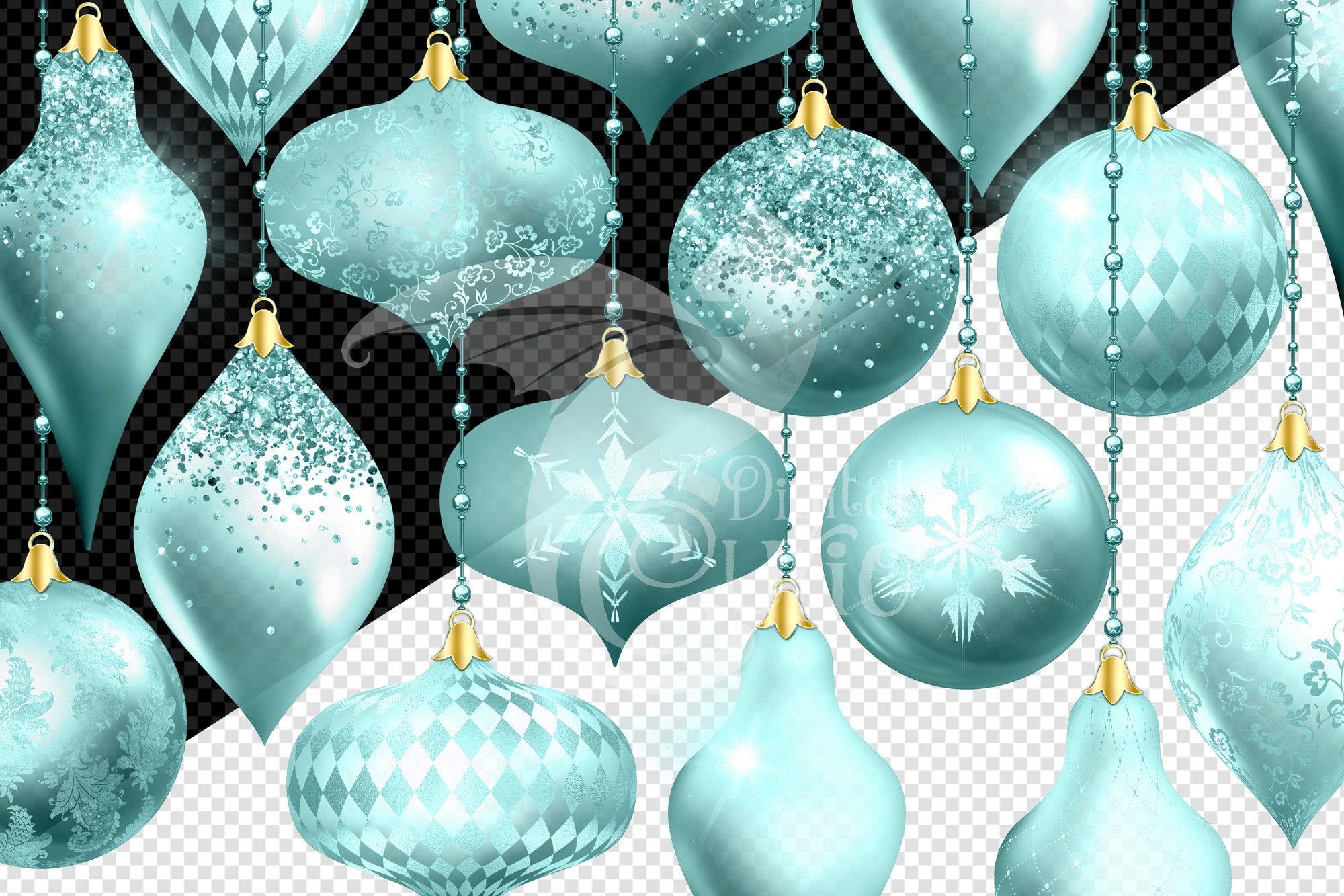 Bronze and Gold Christmas Ornaments Clipart digital glitter Christmas ball ornament clip art in png format for commercial use