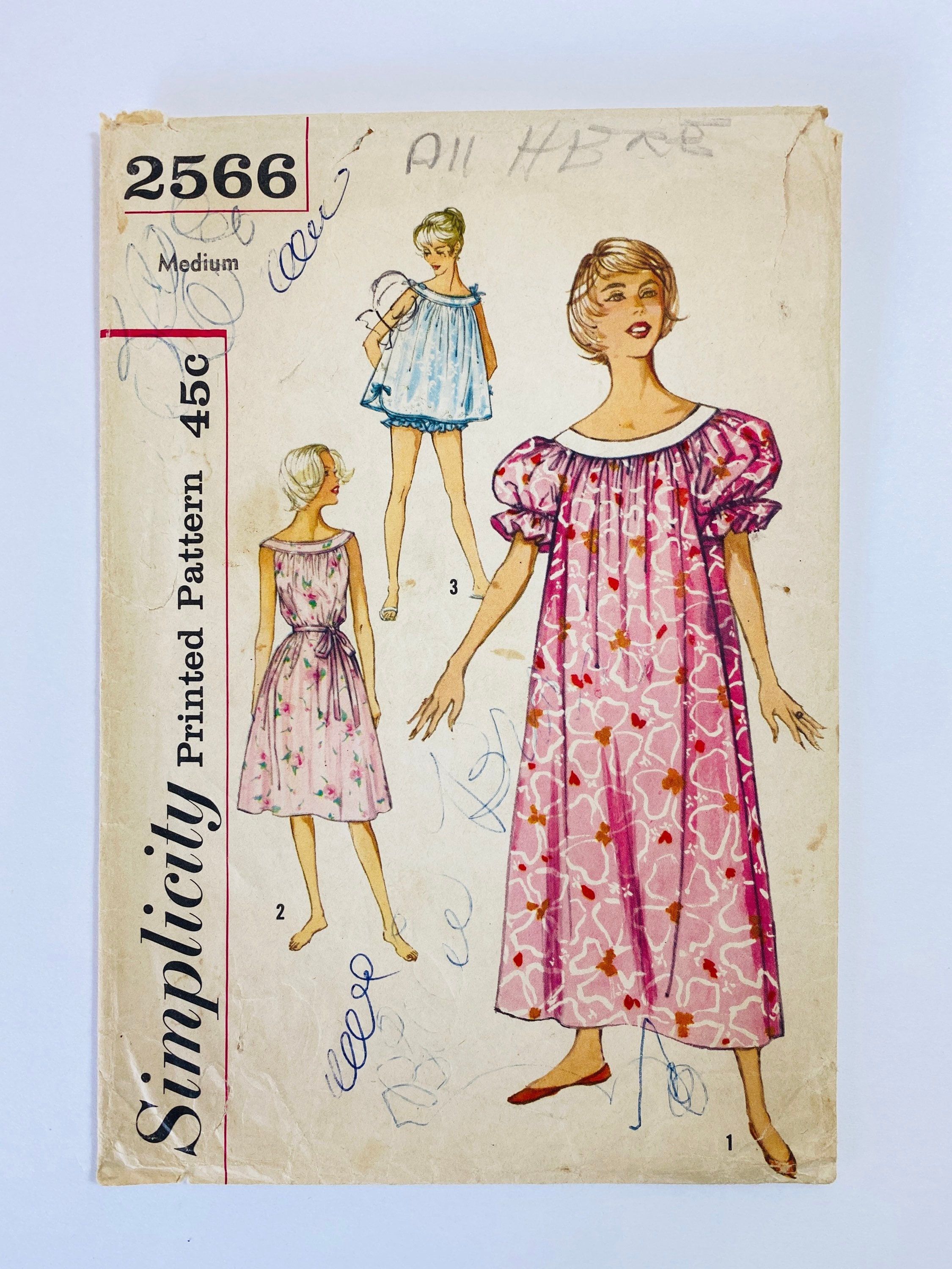 Simplicity 2566 • Bust 36" • Vintage 1950s Sewing Pattern • 1958 50s Sewing Pattern • Nightgown Night Gown Nightie Bloomers Sewing Pattern by PaperLadiesShop on Etsy Vest Sewing Pattern, 1970s Sewing Patterns, Simplicity Sewing Patterns, Doll Patterns, Print Patterns, Muumuu, Vintage 1950s Dresses, Gathered Sleeves, Pattern Store