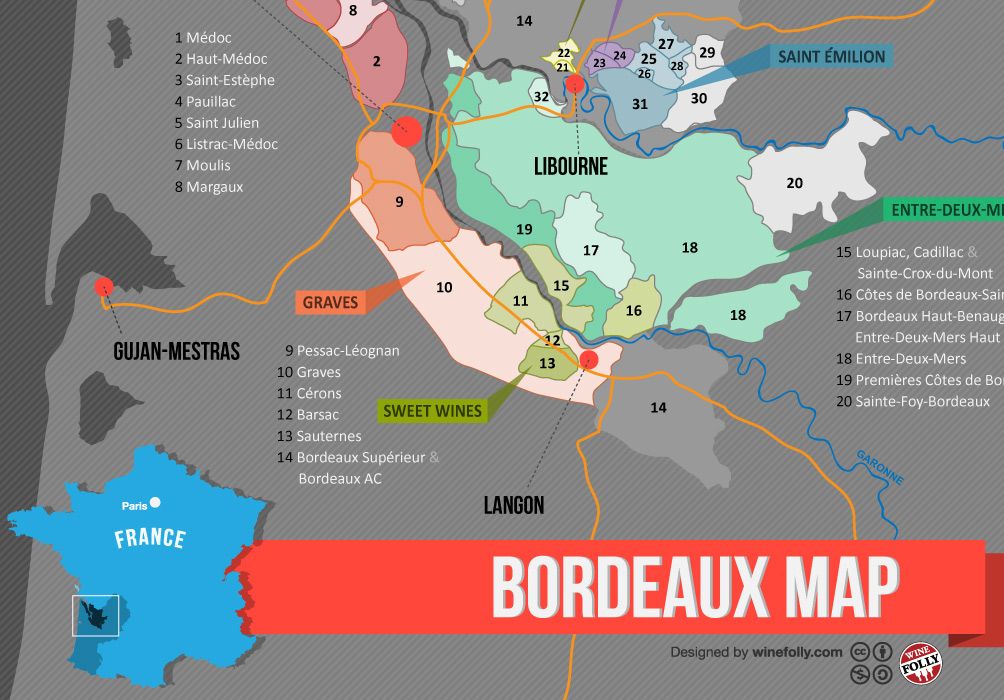 How do you find great cheap Bordeaux wine? Here are four simple pieces of advice that will hone your wine knowledge and help you find Bordeaux for less than $20 a bottle. Bordeaux Map, Bordeaux Wine Region, Cadillac, Wine Region Map, Wine From Spain, Map Of Spain, Wine Map, Wine Folly, Saint Emilion