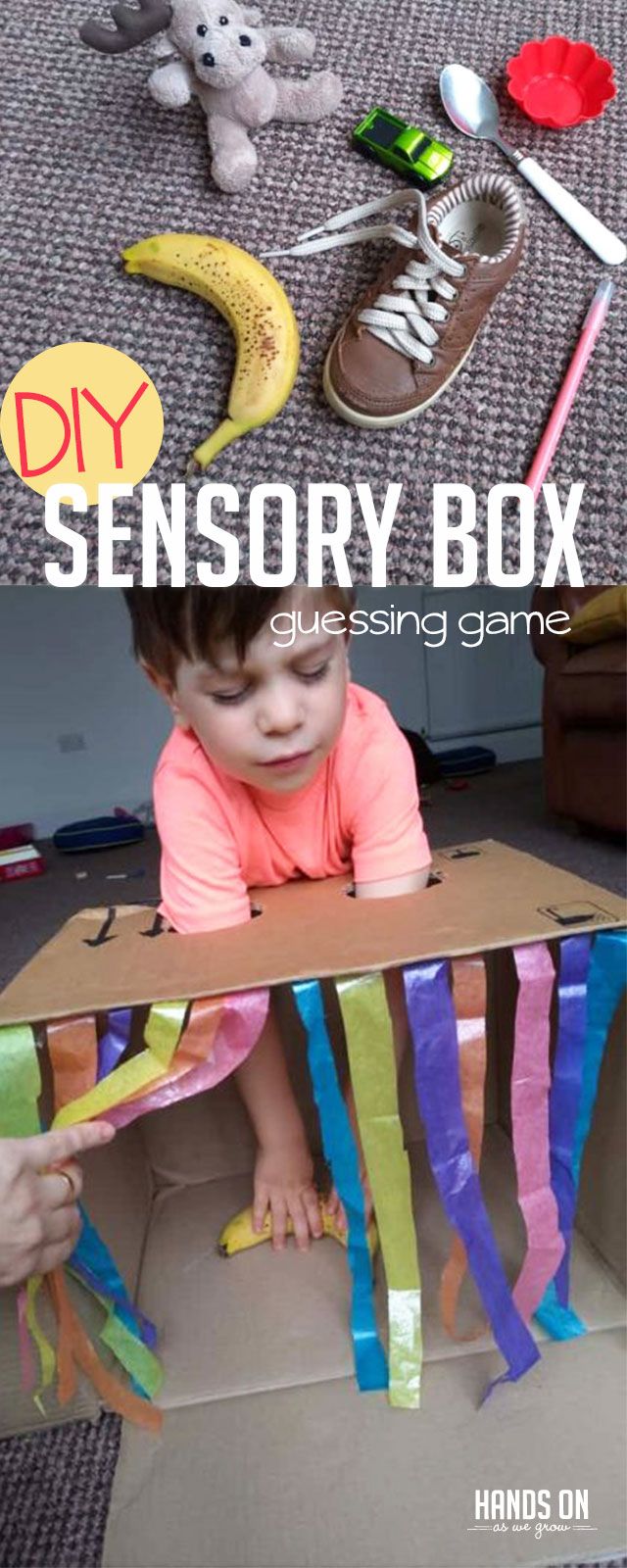 Play detective with just the sense of touch in this super simple DIY sensory box guessing game for kids! via @handsonaswegrow Toddler Learning Activities, Toddler Preschool, Preschool Activities, Kids Learning, Activity Games For Kids, Diy Kids Games, Best Games For Kids, Simple Games For Kids, Games For Little Kids