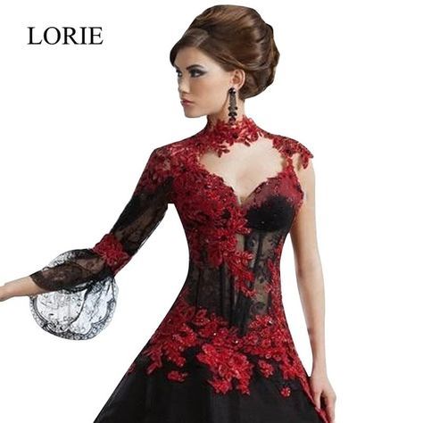Red Black Lace Ball Gown Wedding Dresses