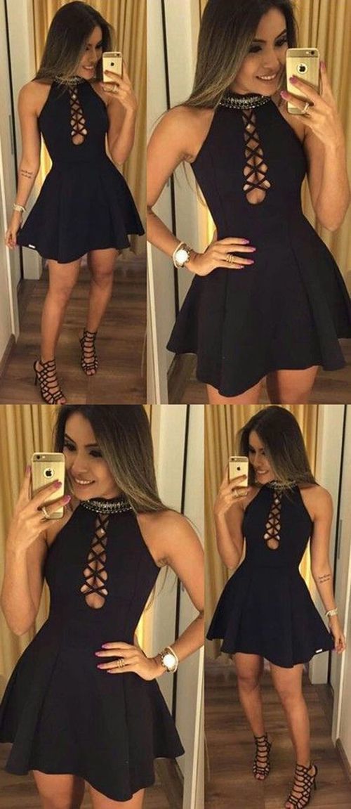 Black Cute Party Dress, Mini Cocktail Dress, Sexy Prom Dress #cocktaildress