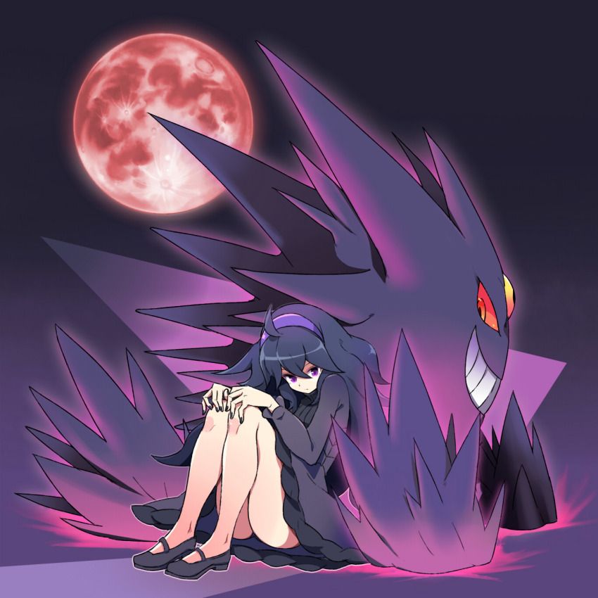 (pokemon) highres leg_hug mega_gengar mega_pokemon moon nail_polish pokemon ...