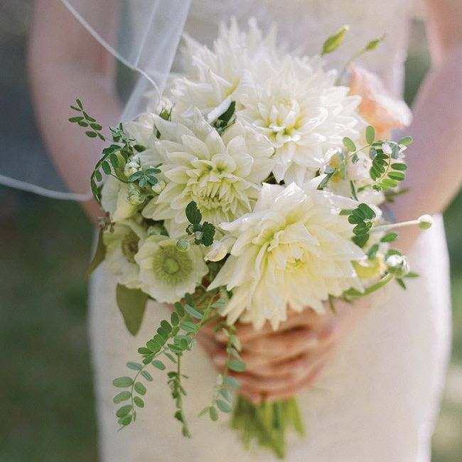 Caitlin S Green And White Bouquet Of Dahlias Was Wrapped In The