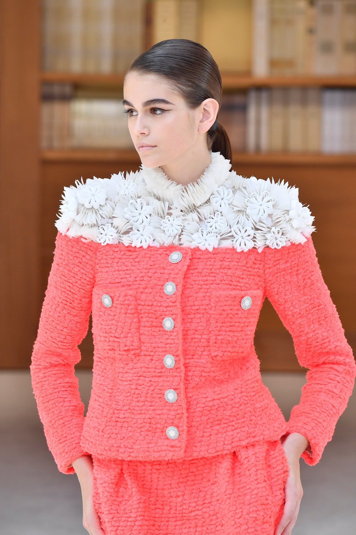 The Eternal Allure Of Chanel’s Tweed Jacket, In 31 Catwalk Moments | British Vogue Pink Fashion, Paris Fashion, Tweed Set, Long Leather Skirt, Chanel Tweed Jacket, Vogue Photo, Bow Tie Blouse, Alternative Bride, Silk Tulle