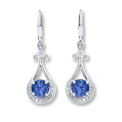 Blue Topaz Earrings 1/6 ct tw Diamonds Sterling Silver | Topaz earrings