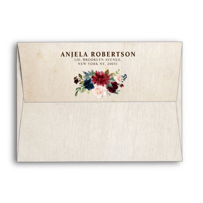 Burgundy Navy Floral Rustic Boho Country Wedding Envelope