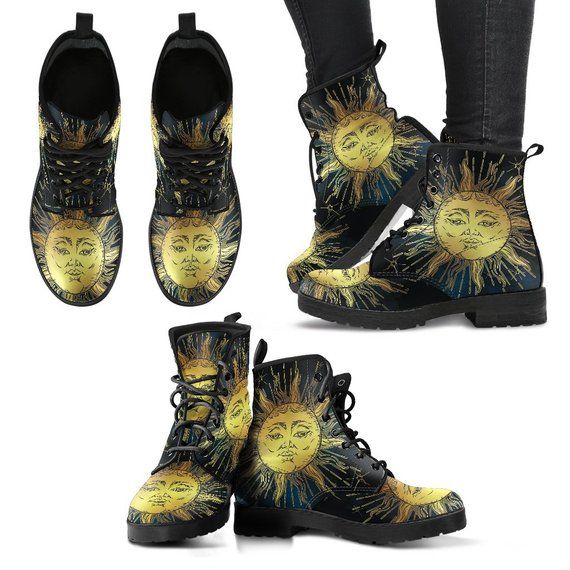 Womens Winter Boot Combat Boots Hippie Shoes Womens Leather Boots Rain Boots Women Bohemian Boots Spiritual Lion Dream