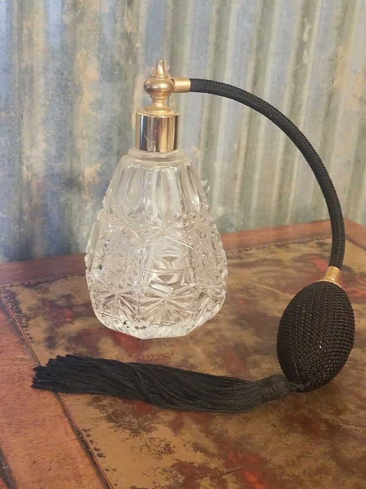 Perfume Bottles CUT GLASS LARGE PERFUME ATOMIZER BOTTLE