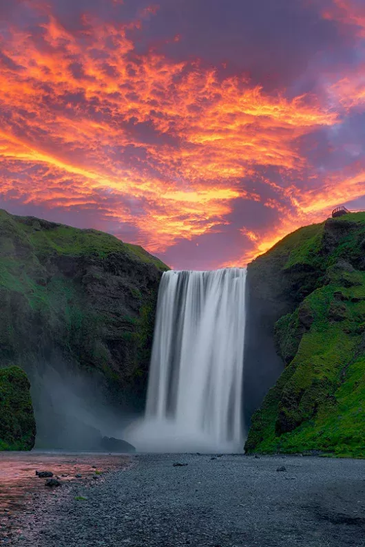 incredible waterfall at sunset