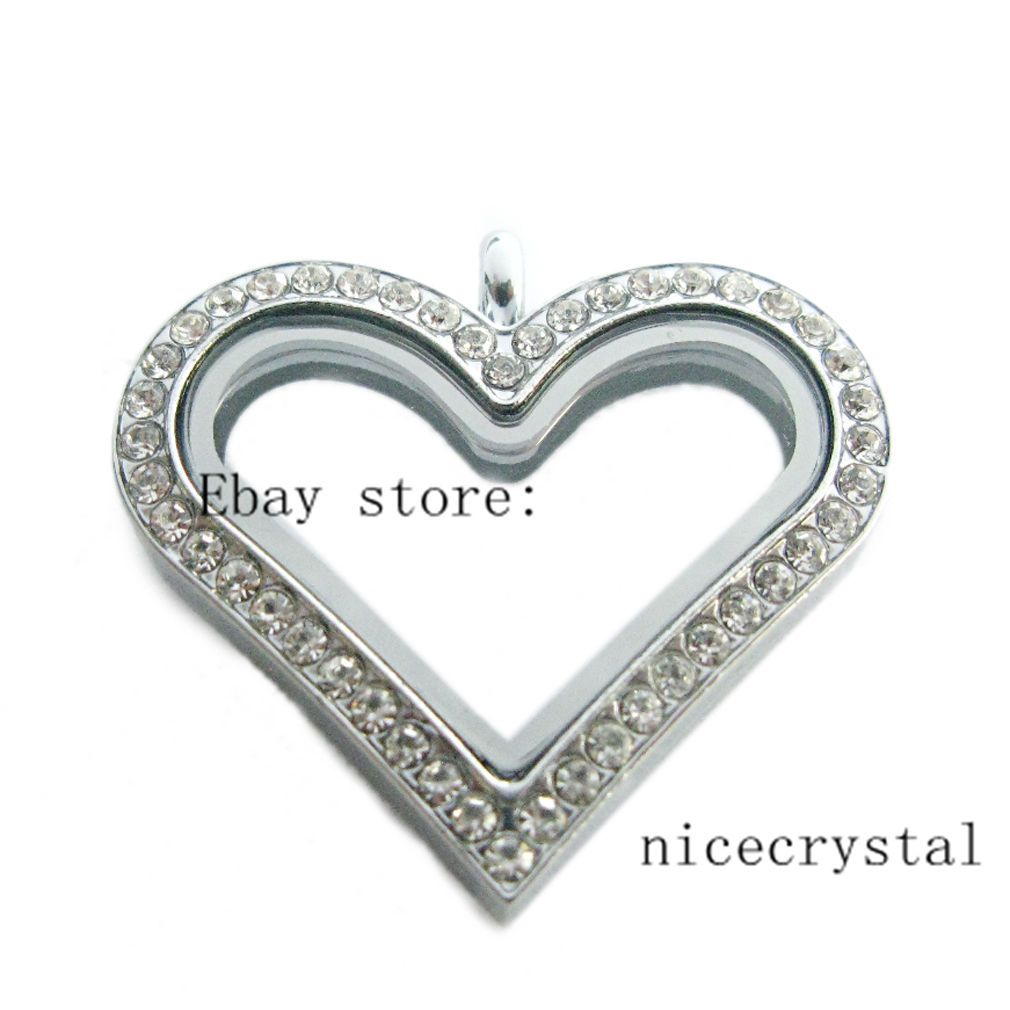 USE WITH MEMORY GLASS LOCKET FLOATING CHARMS RHINESTONE HEART