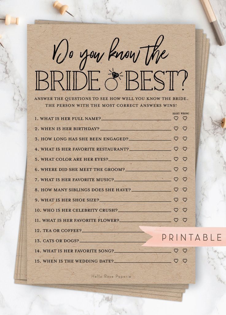 Kennst du die Braut am besten? . Druckbare Bridal Shower Fun Game. Rustikales Kraftpapier und Weiß. Hochzeits-Hennen-Party. Sofortiger digitaler Download bridal party #bridalshowerdecorations