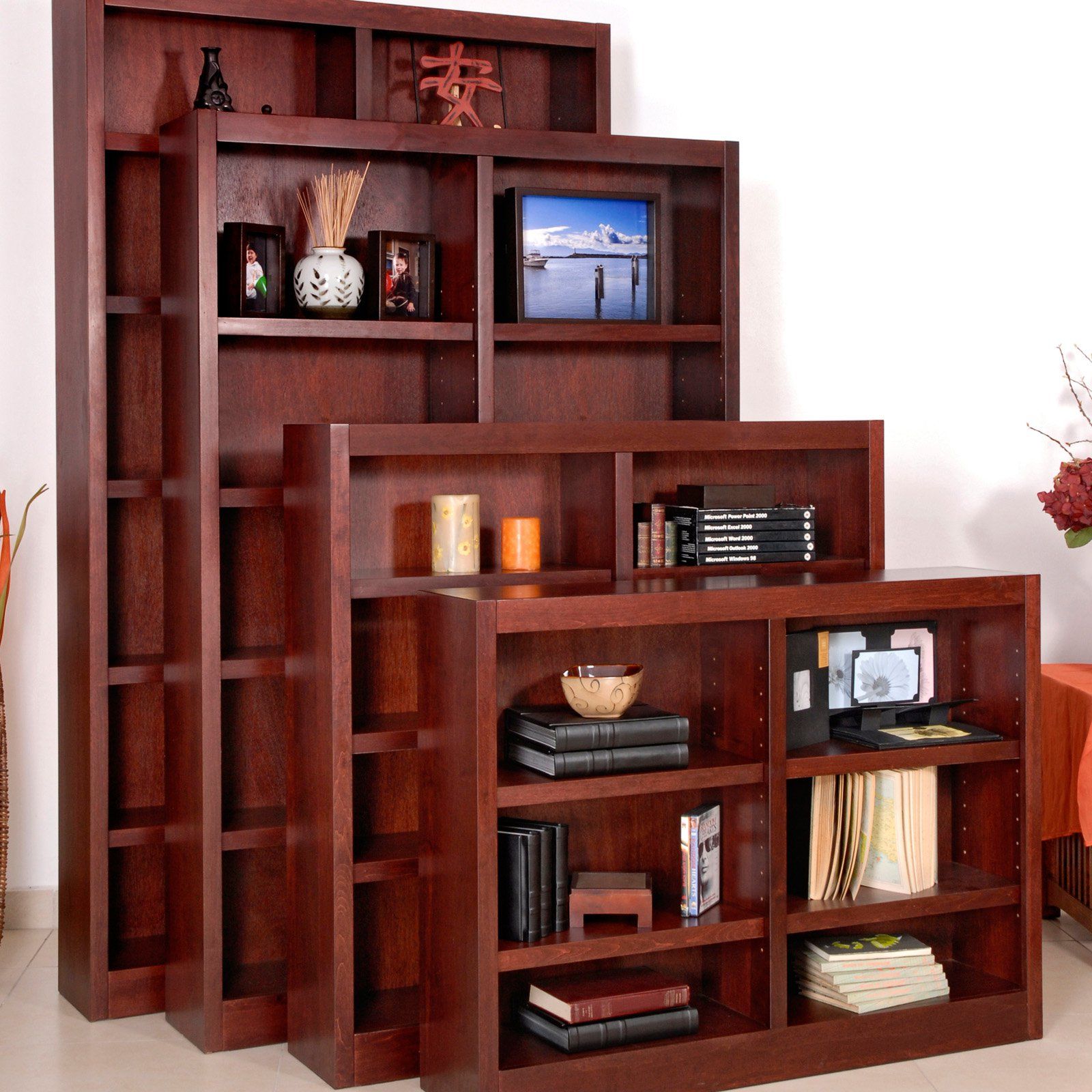 Concepts in Wood Double Wide Wood Veneer Bookcase Bookcases for sale