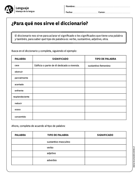 Para Qué Nos Sirve El Diccionario Actividades De Vocabulario Recursos De Enseñanza De Español Practicas Del Lenguaje