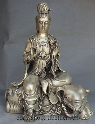 OLD COLLECTIBLE DECORATED CHINESE SILVER COPPER CARVING BUDDHA /& FISH STATUE