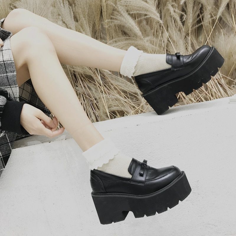 GGBLCS Chaussures Oxford Plateforme pour Femmes À Lacets Gothiques Talons Bloc À Bout Rond Chaussures De Ville Lolita avec Chaîne