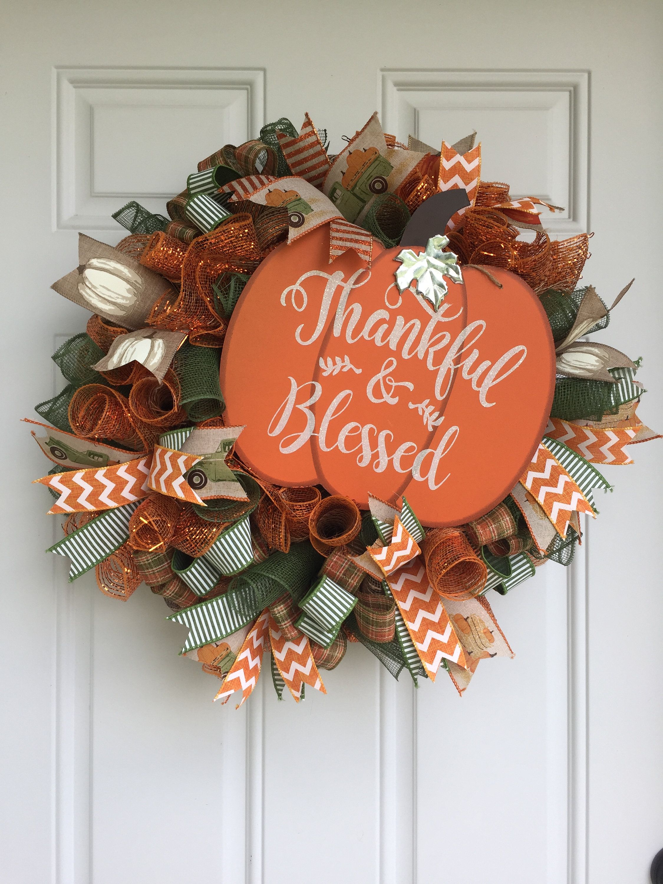 Thankful and Blessed Harvest Fall Deco Mesh Wreath Fall Front Door Wreaths Fall Decor Autumn Door Wreath
