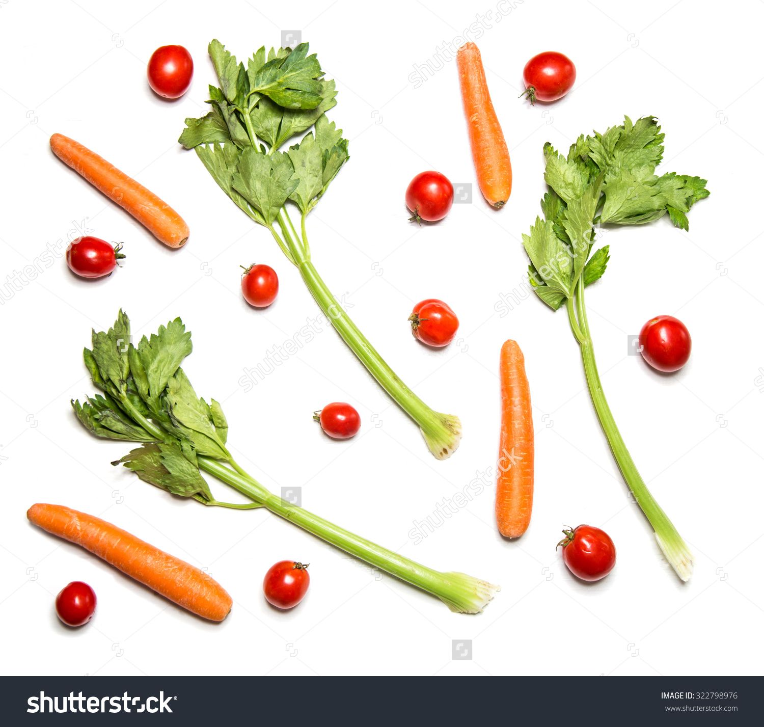 Cherry Tomatoes Celery And Carrots Isolated On White Stock Photo