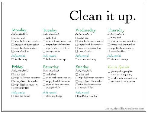 weekly house chores list